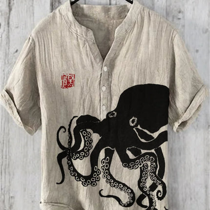 Men TIKI Red Octopus 3D Animal Hawaiian Shirts