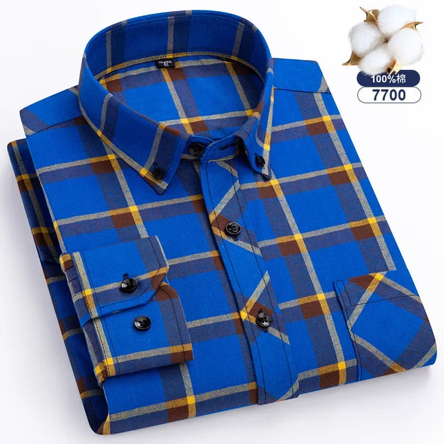 Men Fashion Brushed Plaid Casual Spring Shirts