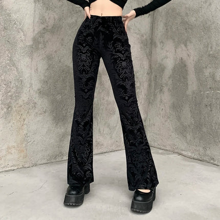 Women Black Gothic y2k Lace Flare Pants