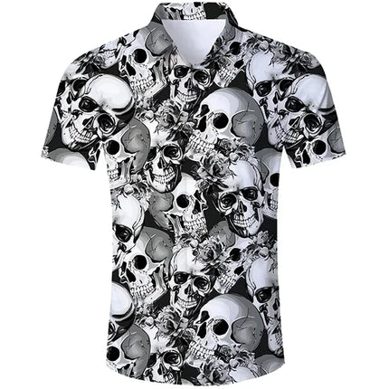 Men Hawaiian 3D Lapel Skull Party Shirts