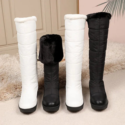 Women Winter Lace Round Knee High Boots