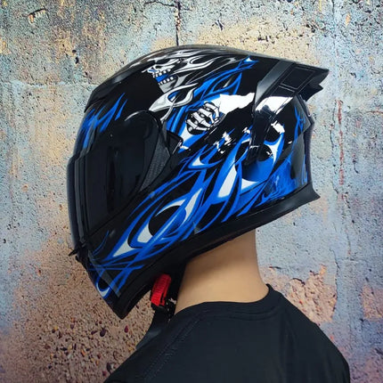 Motorcycle Full-Face Blue Black Capacete Helmet