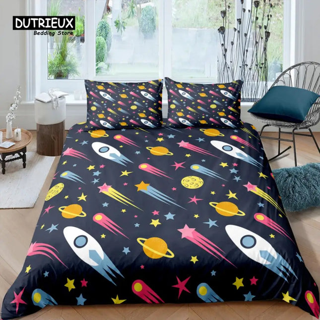 Home 3D Rocket Duvet Bedding Set