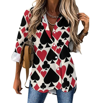 Women 3D Poker Party Cards Office Blouse