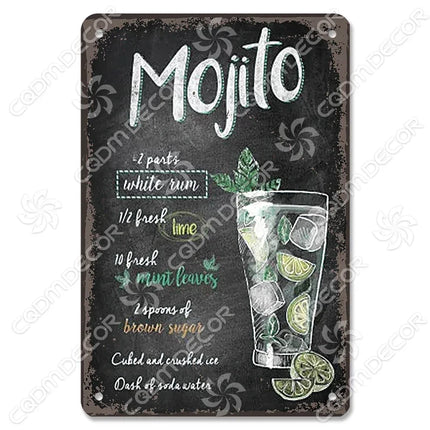 Pina Colada Drink Mojito Vintage Wall Sign