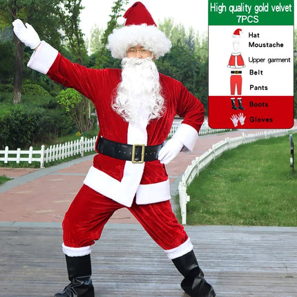 Unisex 3-6XL Golden Velvet Christmas Santa Claus Costume Set