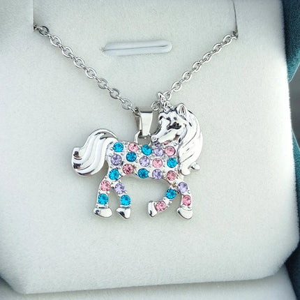 Women Girl Unicorn Animal Crystal Pendant Necklace