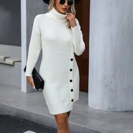 Women Turtleneck Spring Long Sleeve Mini Sweater Dress