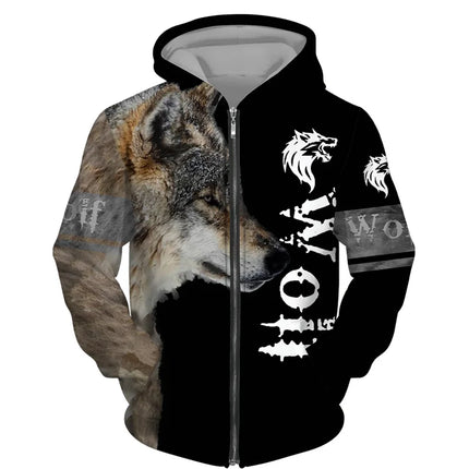 Men 3D Wolf Moon Zip Streetwear Hoodies