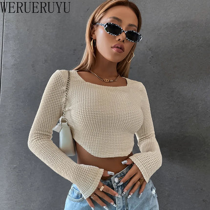 Women Long Stitch Crop Top Shirts