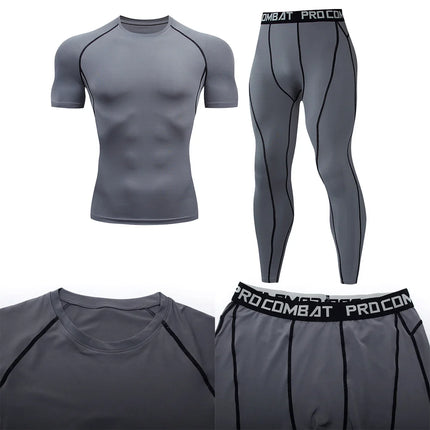 Men Solid Purple Black Compression Fitness Sets