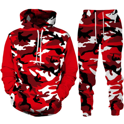 Men 3D Tracksuit Pants Hoodie Camo Set