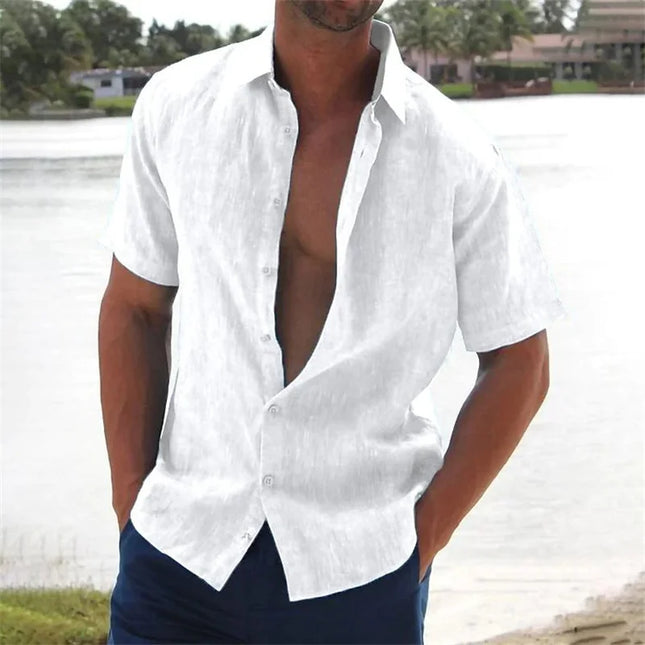 Men 2024 Summer Lapel Beach Linen Shirts