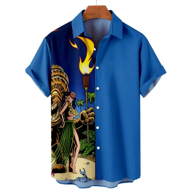 Men 2024 Summer Coconut Tiki Vacation Hawaiian Beach Shirts