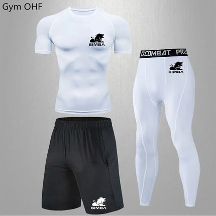 Men Solid Rashguard Compression Fitness Set