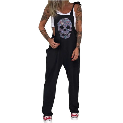 Women Cartoon Skull Casual Overall Romper