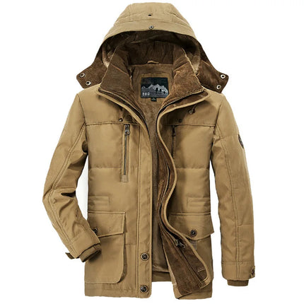 Men Long Winter Down Cargo Hooded Jackets