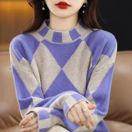 Women Irregular Color Contrast French-Style Sweater