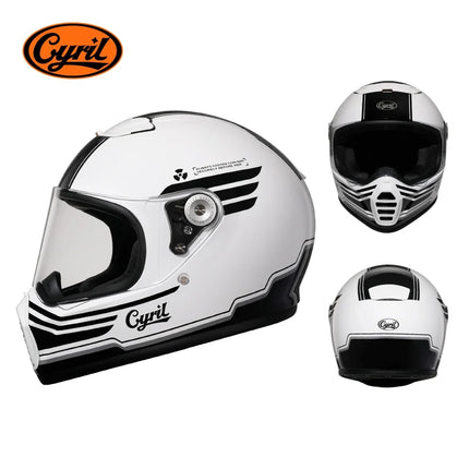 Lightweight Full Face White Beige Retro Motorcycle Helmet