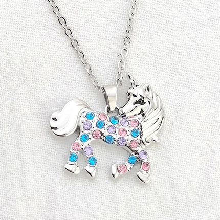 Women Girl Unicorn Animal Crystal Pendant Necklace