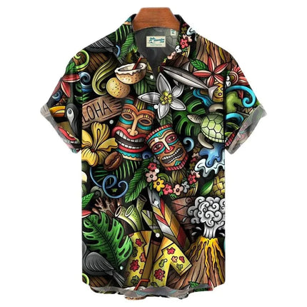 Men 3D Tiki Party Oversized Hawaiian Shirts