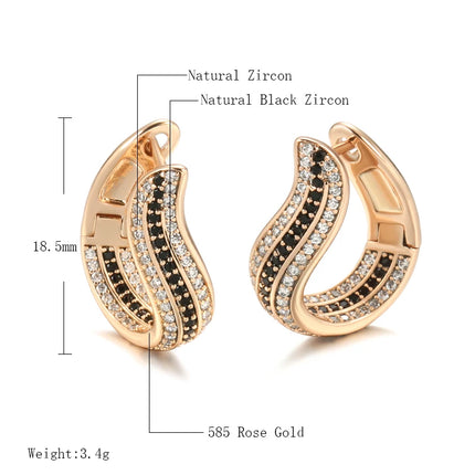 Women 585 Gold Gothic Black White Drop Earrings