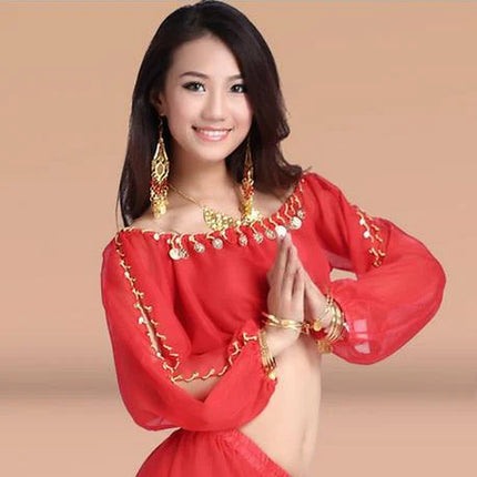 Women Belly Dancing Sequin Half Sleeve Tops