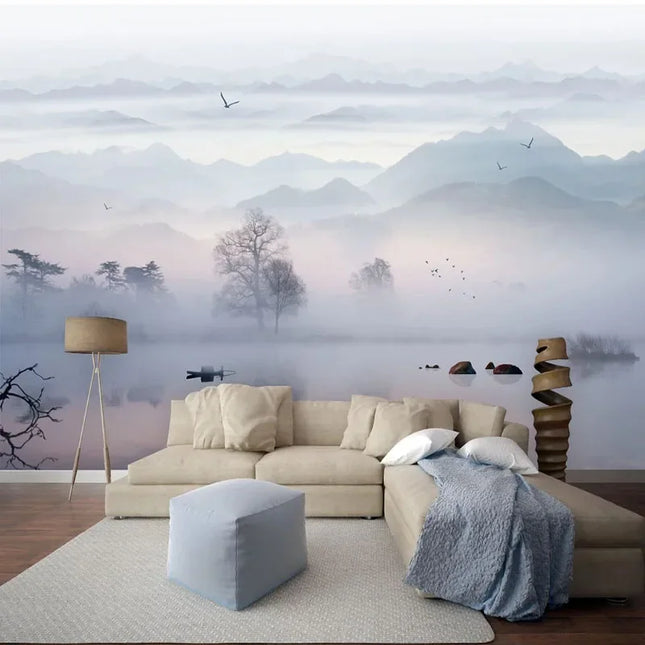 Custom 3D Asian Style Landscape Mural Living Room Wallpaper