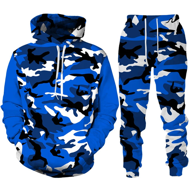 Men 3D Tracksuit Pants Hoodie Camo Set