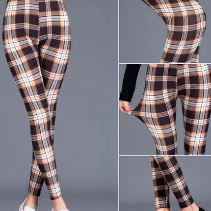 Women High-Elasticity Plaid Fitness Leggings