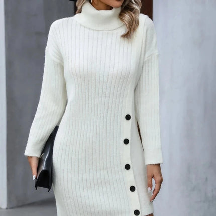 Women Turtleneck Spring Long Sleeve Mini Sweater Dress