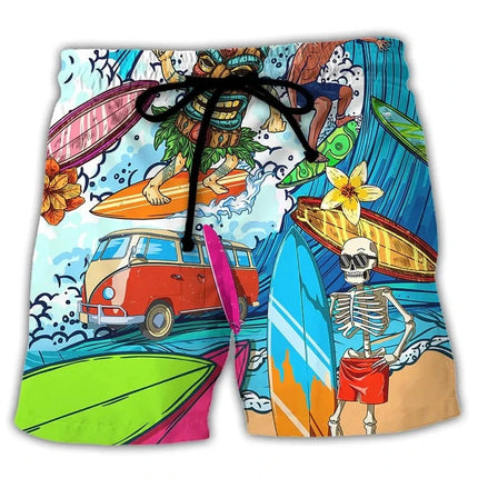 Men Swimwear 3D Skull Surfer Beach Boardshorts