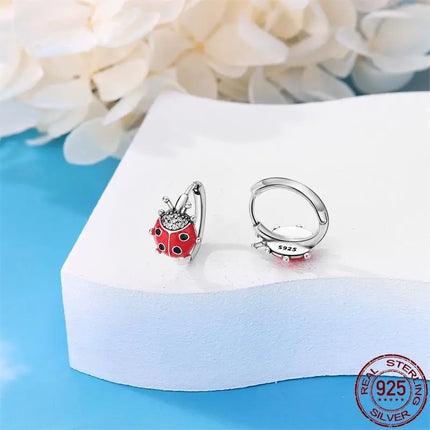 Women 925 Sterling Ladybug Charm Earrings