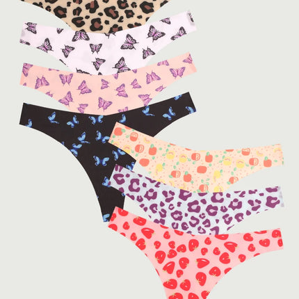 Women 7pc Seamless Butterfly Leopard Thongs