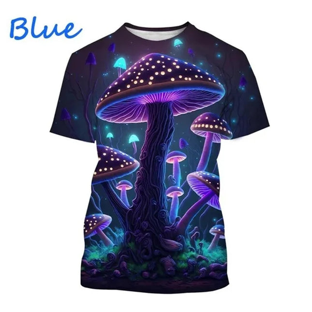 Men 3D Mushroom Black Purple O-Neck Casual Tees