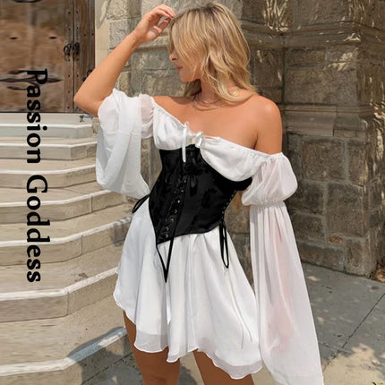 Women Summer 2pc Chiffon Off Shoulder Dress