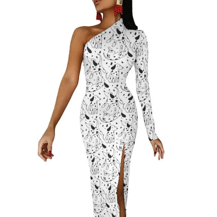 Women Dalmatian Animal Spotted Black Maxi Dress