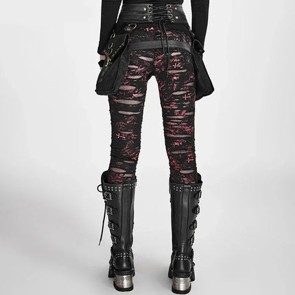 Women Punk Gothic Broken Mesh Leggings