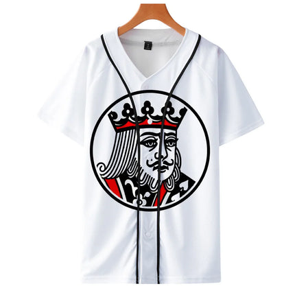 Men Poker Party 3D KING QUEEN Baseball Jersey Summer Tees