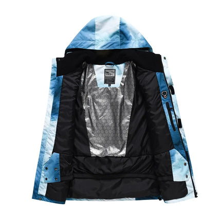 Women Tie-Dye Blue Hooded Ski Snowboarding Jacket