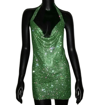 Women Halter Backless Rhinestone Mini Evening Dress