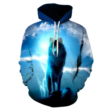 Men Animal Wolf Blue 3D Sweatshirt Hoodies