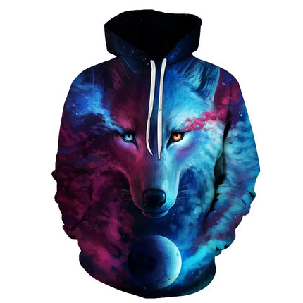 Men Animal Wolf Blue 3D Sweatshirt Hoodies