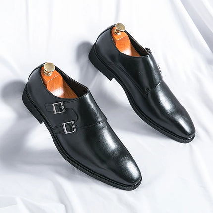 Men Monk Leather Pointed Slip-on Formal Loafers