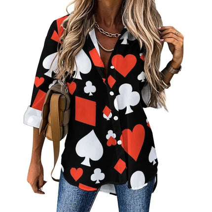 Women 3D Poker Party Cards Office Blouse