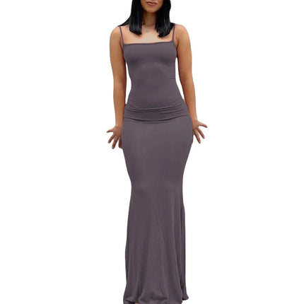 Women Spaghetti Black Purple Bodycon Maxi Dress