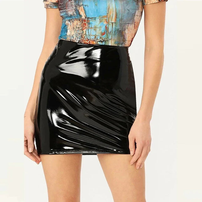 Women Black Leather Latex Mini Office Clubwear Skirt