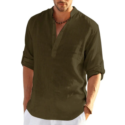 Men Solid Long Linen Casual Shirts