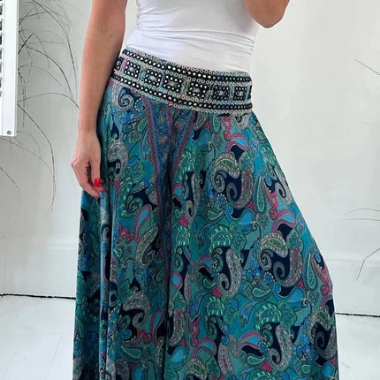 Women Floral Casual Elastic Wide Leg Pants