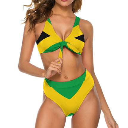 Women Green Yellow Jamaican Flag Swimwear